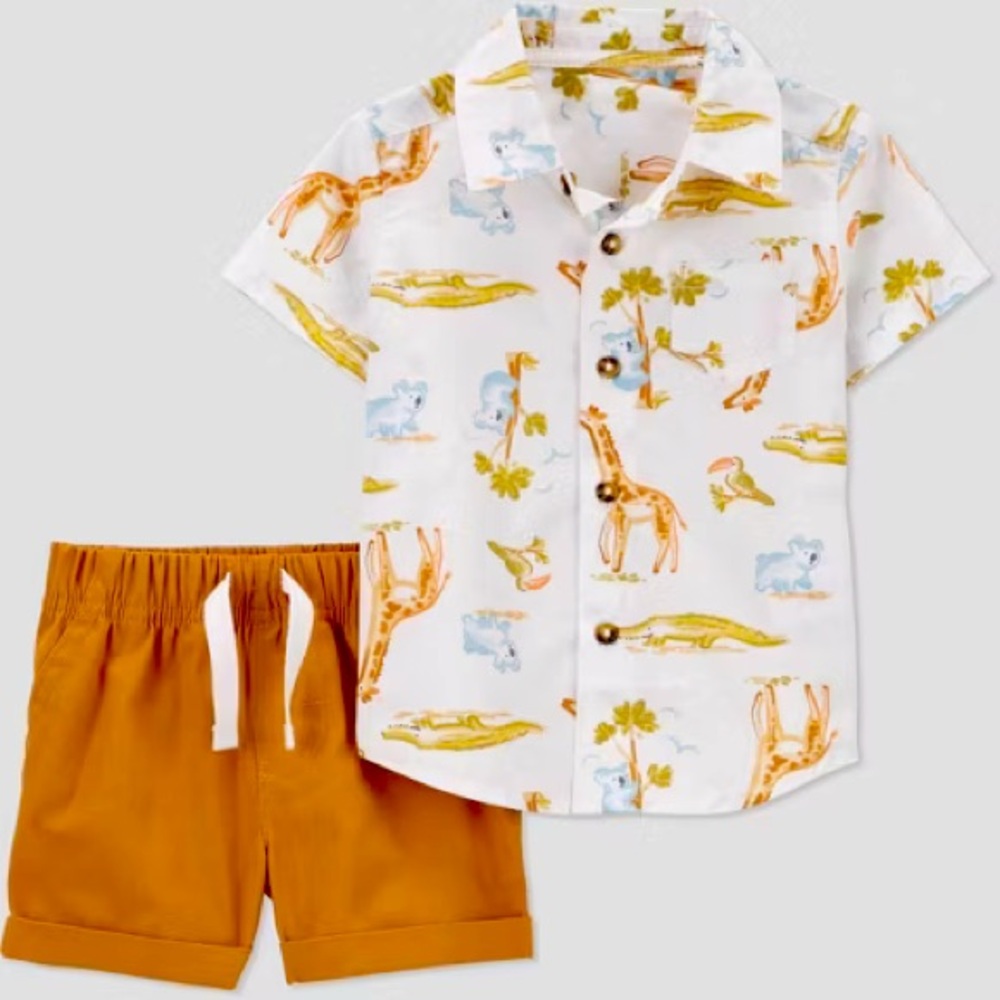 NWT Carter's Just One You® Baby Boys' Safari Top & Bottom Set (White-Brown 18M)